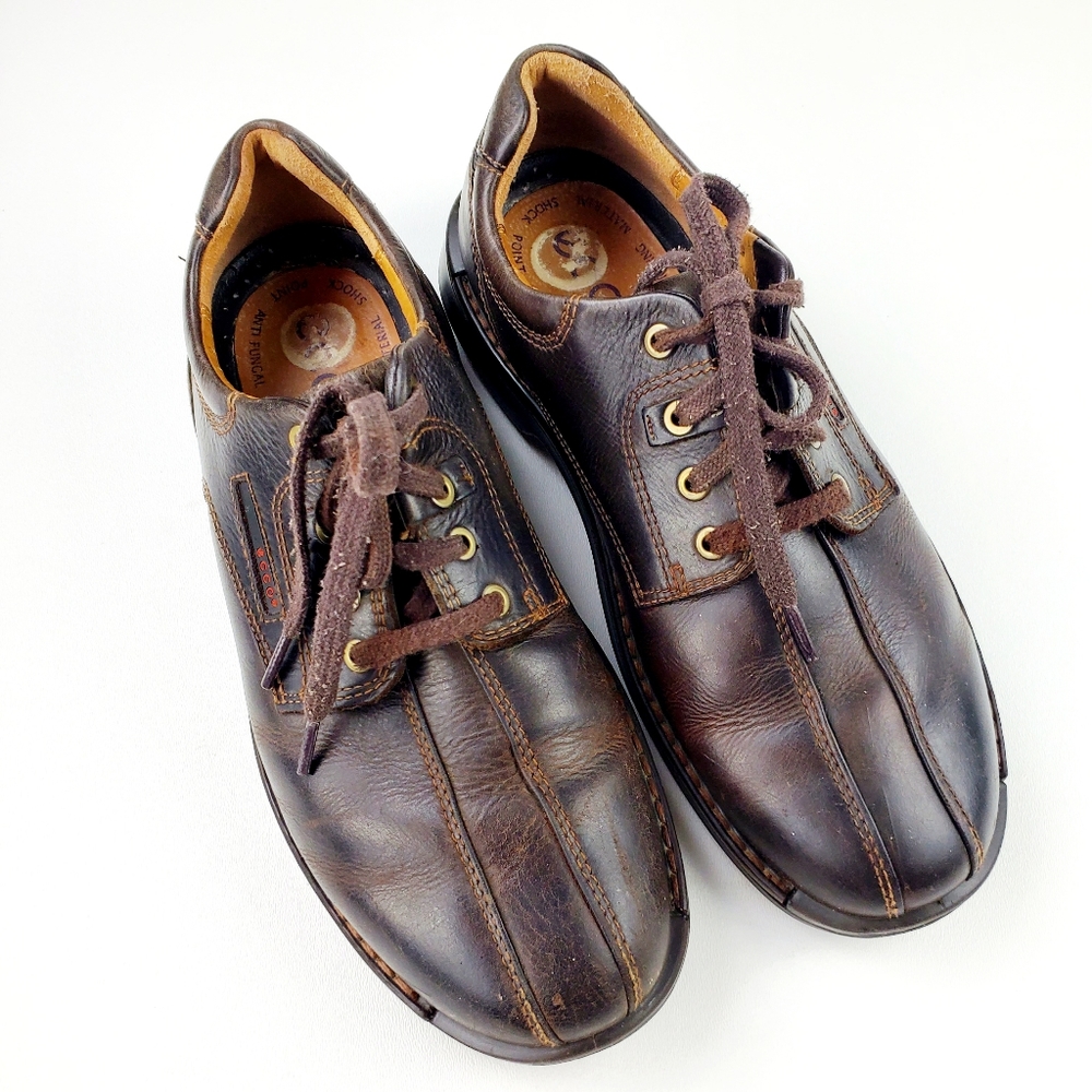 Ecco Brown Leather Lace Up Oxford Sneakers Mens Size 10